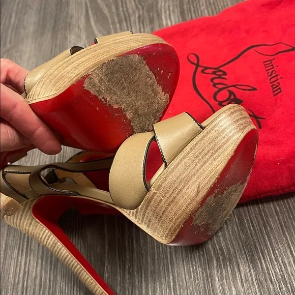 Christian Louboutin tall tan Strappy heels 37.5 - Picture 4 of 4